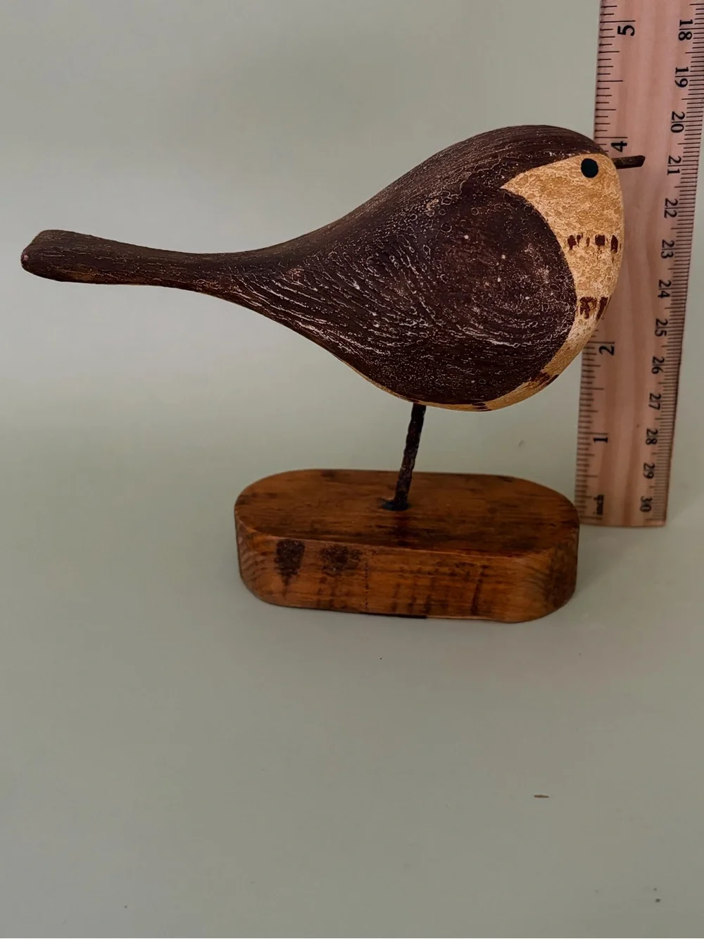Handcrafted Folk Art Brown & Cream Decorative “Fat Bird” Figurine - Timber Base